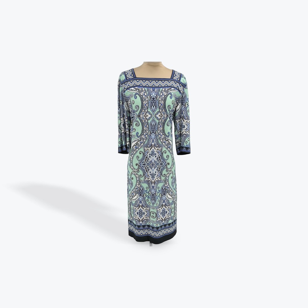 Studio One New York Women's XL Paisley Print Midi Dress Square‎ Neck 3/4 Sleeve